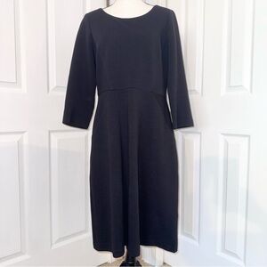 Talbots black ribbed long sleeve scoop neck midi dress, back zipper size 12
